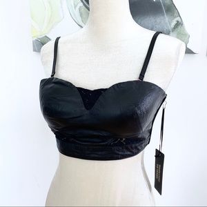 Genuine Leather Bustier Crop Top with Lace